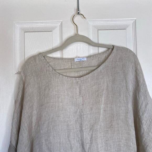 MORAITIS Linen Beige Tunic Tan Size Large Shift Boho Natural - Picture 3 of 8